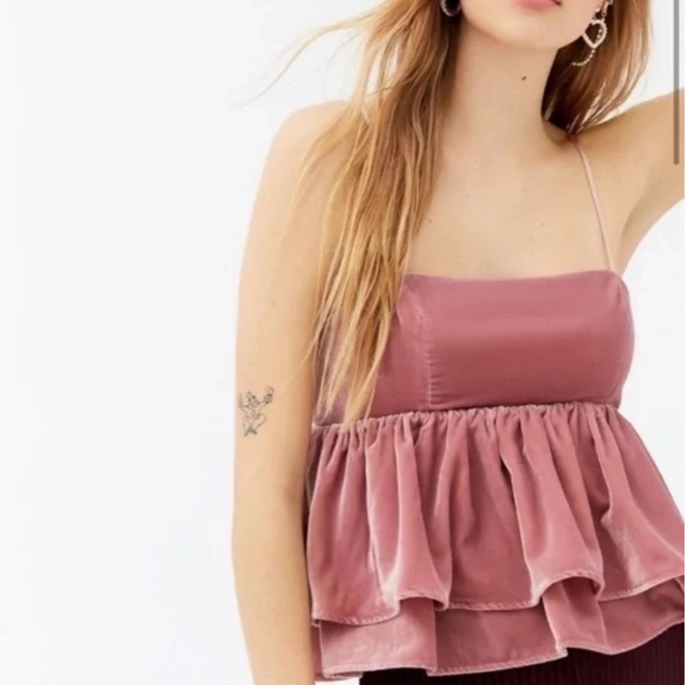 Urban Outfitters Olivia Velvet Tiered Peplum Cami